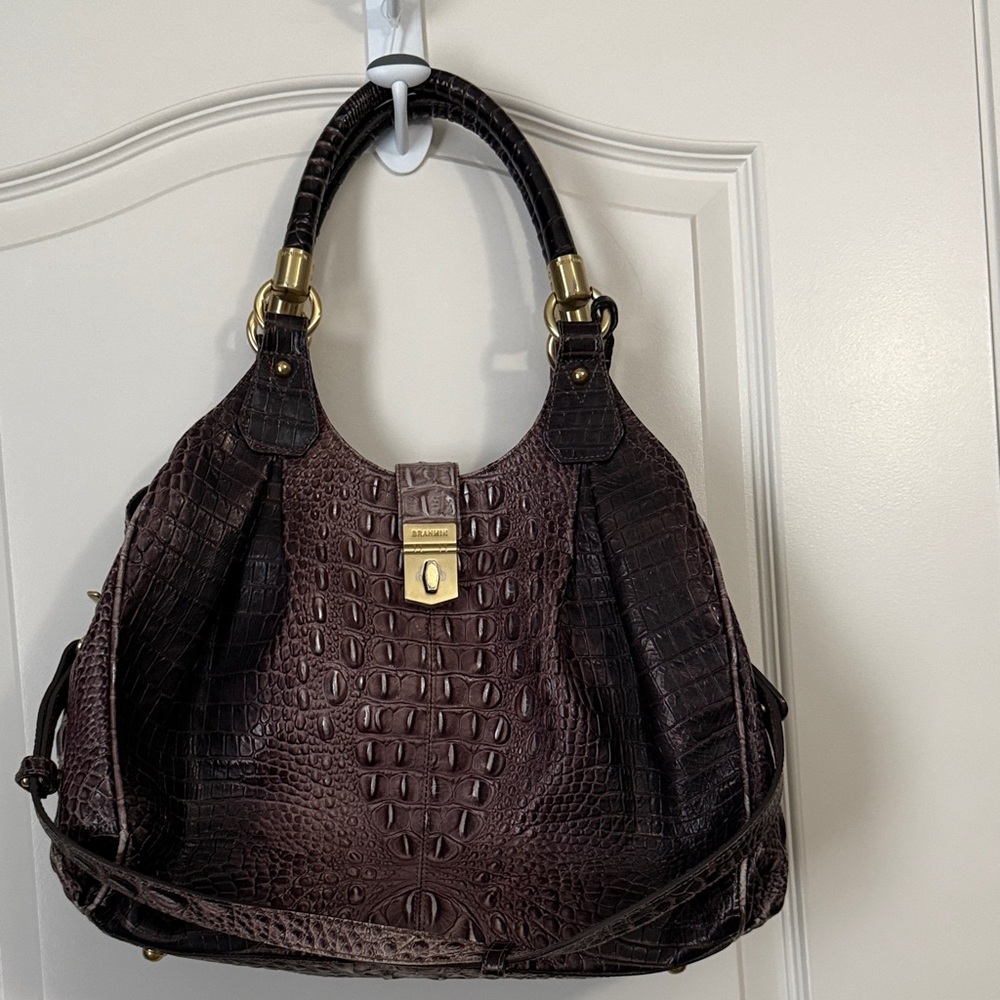 Brahmin Dark Brown Crocodile-Embossed Shoulder Bag